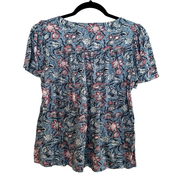 Lucky Brand cotton/modal floral boho top Size S blue white coral - Picture 6 of 11